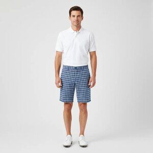 Chaps 78 Men's Classic Fit Flat Front Plaid Check Golf Shorts Blue/White Size 34